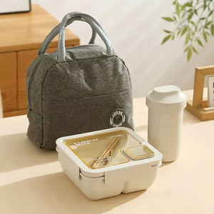 Lonchera Bento Cuadrada 3 en 1 para Niños y Adultos, Apta para <span class=keywords><strong>Microondas</strong></span>, Libre de BPA, Hecha de Paja de Trigo, con Tazón para Sopa, Botella de Agua y Bolsa para Lonchera - Product Image 1