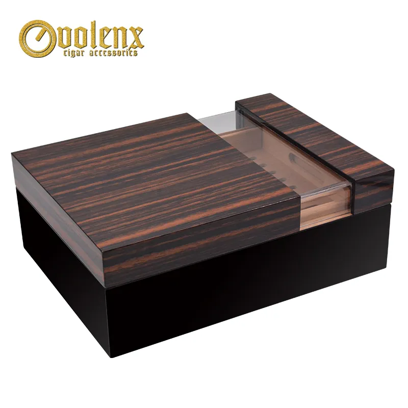 Glasplatte Acryl Doppels chicht Große Kapazität Ebenholz Furnier Zedernholz Desktop Zigarre Humidor Box für 50 Zigarren