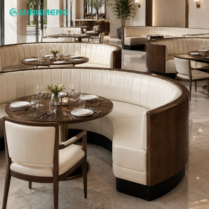 Ensemble de table à manger ronde en bois avec banquette en cuir PU pour restaurant, usage commercial, design contemporain - Product Image 2