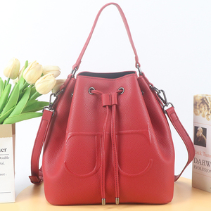 Custom Women Drawstring Bucket Bags for Women PU Leather Shoulder <b>Handbag</b> Casual Tote Bags Vintage Leather. - Product Image 3
