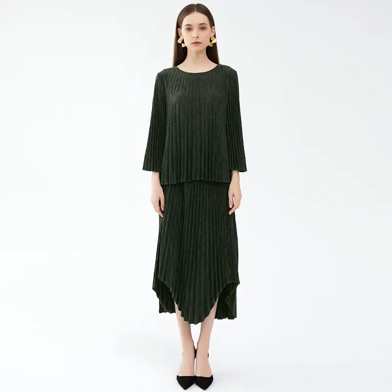 Spring and Autumn 2023 New style solid color fashion chic high-end European and American temperament pleated two-piece dress