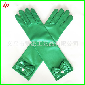 Guantes Blancos como la Nieve de Satén Azul Rey con Lazo Rojo y Ribete con Volantes para Disfraces y Accesorios de Fiesta - Product Image 3
