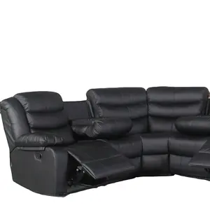 2021 recliner uzanmış kesit siyah PU deri kanepeler oturma odası için