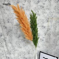 Rumput Pampas Palsu Tangkai Panjang, Bulu Halus Realistis, Dekorasi Vas untuk Kamar Tidur, Kantor, Hotel, Oranye QYYN-1003