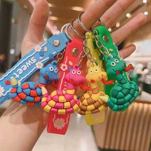 2024 New Cartoon Snake Keychain 3D PVC Rubber Key Ring <b>Bag</b> Pendant New Year <b>Gift</b> Cute Zodiac Snake Keychain - Product Image 3