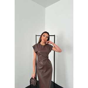 ชุดราตรีหนังสีน้ำตาลแบบผูกปมขายส่ง - Product Image 3