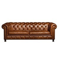 Canapé de salon Chesterfield en cuir PU, style américain vieilli, avec boutons profonds, sur mesure