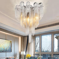 Lustre moderne en aluminium de style nordique de luxe avec franges en chaîne et pampilles pour salon, chambre à coucher, hôtel, avec télécommande LED
