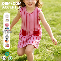 Robe rayée sans manches pour filles, rose et rouge, à rayures verticales, robe trapèze pour enfants avec poches, tenue d'été décontractée pour enfants