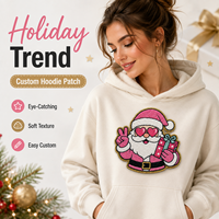 En gros, patchs en chenille personnalisés rose Père Noël, badges brodés thermocollants en vrac (cœur de Noël, lunettes, signe de paix)