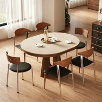 Table à manger extensible et pliable avec plateau en pierre, style vintage, en bois massif, gain de place, chaises pour appartements, transformable en ovale