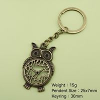 Baykuş Saat Anahtarlığı, 7x30mm, Hediyelik Metal Vintage Çanta Süsü, Antik Bronz ve Gümüş