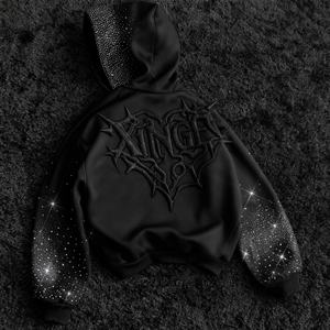 Sudadera con Capucha Oversize Boxy Cropped para Hombre, Estilo Streetwear Vintage con Lavado Ácido, Gráfico 3D Bordado y Estampado, con Pedrería, Colección 2026 - Product Image 2