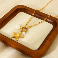Bijoux de bricolage étanches 18K plaqué or en acier inoxydable boucle à ressort perle trombone chaîne coquille étoile de mer collier à breloques
