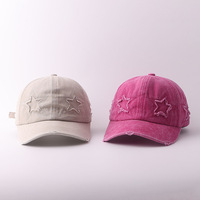 Gorra de Béisbol de Algodón Lavado con Logotipo Personalizado al por Mayor de Fábrica, Diseño Vintage Desgastado con Estrellas, Gorra Casual para Viajes al Aire Libre