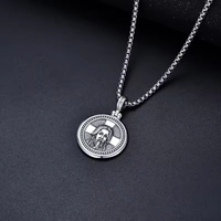 Collier avec pendentif rond en argent sterling 925 oxydé, visage de Jésus, bijoux religieux personnalisés pour hommes, vente en gros
