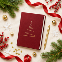 Carnet de notes personnalisé pour Noël, couverture rigide bordeaux, format A5, reliure cousue, impression numérique, 80 feuilles, cadeau d'entreprise