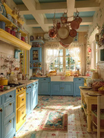 Meuble de cuisine rustique bleu ciel style méditerranéen, îlot rétro personnalisé pour four, espace de cuisson modulaire en bois massif