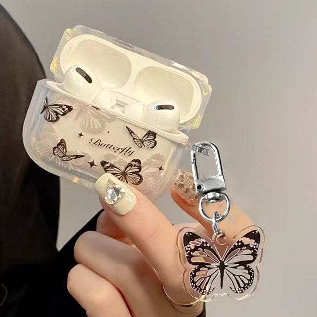 Trendy Black Butterfly Design TPU Protective Case for Apple for AirPods Pro 2/3 Generation Wireless for Bluetooth Earbuds Made