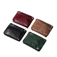 Porte-monnaie en cuir véritable, durable, résistant à l'usure, texture rétro, compact, multifonction, pochette à fermeture éclair, portefeuille décontracté portable pour cartes