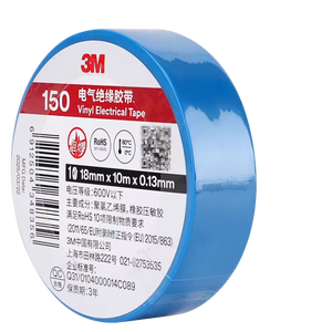 Cinta Aislante Eléctrica de Vinilo PVC Azul <span class=keywords><strong>3M</strong></span> <span class=keywords><strong>Temflex</strong></span> 150, de una Sola Cara, 18 mm x 10 m x 0,13 mm, Adhesivo Activado por Agua, Impermeable - Product Image 1