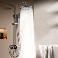 Système de douche pluie haute pression en laiton, barre coulissante murale, finition laiton poli, massage céramique, fonction pause, pour salle de bain d'hôtel