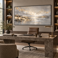 Peinture sur toile abstraite de paysage panoramique avec vue sur la rivière dorée, art mural neutre pour hôtel, villa, salon, bureau, décoration