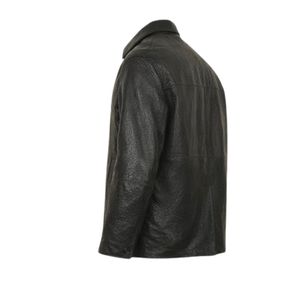 Men <b>Black</b> Classic Leather Jacket Stand Collar <b>Letter</b> Pattern Winter Finished Casual & Formal Style - Product Image 2