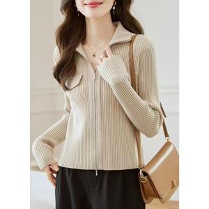 2025 nuovo Design Casual <span class=keywords><strong>Cardigan</strong></span> dolcevita da <span class=keywords><strong>donna</strong></span> <span class=keywords><strong>con</strong></span> chiusura a <span class=keywords><strong>cerniera</strong></span> sottile maglione a maniche lunghe lavorato a maglia per la primavera - Product Image 3