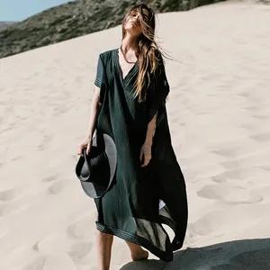 2021长沙滩遮住Pareos de Playa Mujer沙滩服装加尺寸比基尼遮住长袍穿黑色沙滩中山装