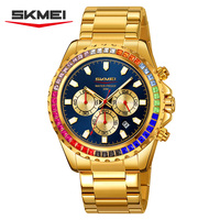 Jam Tangan Pria OEM Logo Kustom Harga Pabrik Bercahaya 3ATM Tahan Air Mewah Fashion Alloy Quartz Dekorasi Berlian Kaca