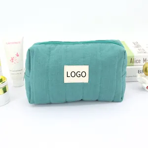 Custom Korean Soft Fabric Travel Toiletry Bag Zipper Cotton Quilted Makeup Bag Storage Pouch