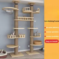 Pohon Kucing Mewah Modern Ramah Lingkungan dengan Tiang Garukan dari Linen, Sisal, dan Plastik, Termasuk Hammock dan Mainan Kucing, serta Karton Panjat