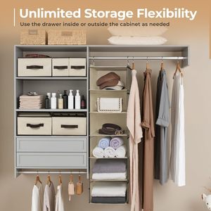 Hanging Closet Organizer <b>6</b> Shelves 5 <b>Drawers</b> <b>6</b> Pockets Fabric Storage For Bedroom Clothing Hook Type - Product Image 4