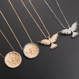 Religiöser 18 Karat vergoldeter Schmuck Eagle Wings Bird CZ Zirkon Anhänger Halskette für Damen Weibliche Frauen Trendy Geschenke Neues Design