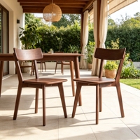 Chaise de salle à manger en bois de caoutchouc massif, dossier incurvé, assise profilée, grain de bois naturel, teinture brun chocolat, vente en gros