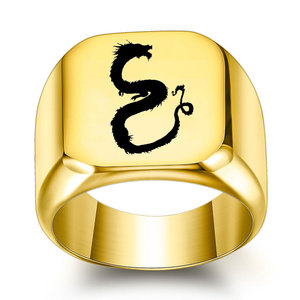 Anillo cuadrado de dragón de acero inoxidable de 18 mm, regalo de joyería de moda para hombre - Product Image 3