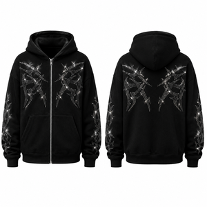 Fabricantes de Ropa Personalizada OEM, Sudadera con Cierre y Pedrería, Estilo Y2K, 100% Algodón Grueso, para Hombre, Venta al Por Mayor - Product Image 2
