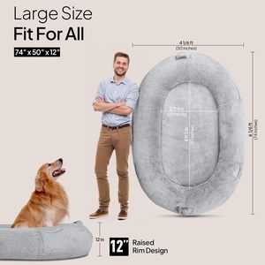 WOZOKE Cuccia Gigante per Cani a Grandezza Naturale per Adulti e Animali Domestici 74x50x12 Pollici, in Memory Foam Antidolorifico, Pelliccia Sintetica, Forma Ovale, Antiscivolo - Product Image 4
