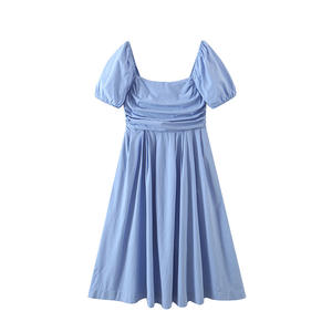 Vestido Largo Runqi N8390, Corte Entallado, Manga Abullonada, Cuello Cuadrado, Algodón, Tallas Grandes, Vestido Casual para Mujer, Uso Diario - Product Image 4