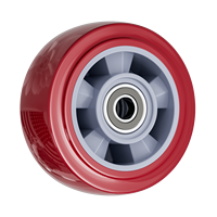 Roue pivotante robuste en polyuréthane rouge 4-8 pouces, noyau en PP, charge 260 kg, anti-abrasion, avec frein, roulement à billes silencieux