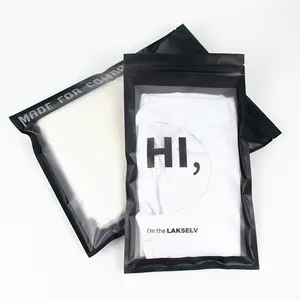 कस्टम मुद्रित ज़िप बैग मैट काले स्पष्ट खिड़की कपड़े पैकेजिंग बैग मोजे टी-शर्ट को पैक करने योग्य प्लास्टिक ज़िप बैग