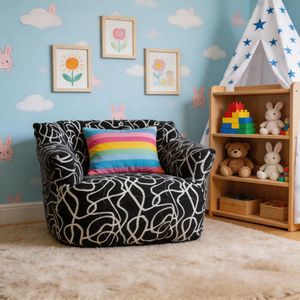 Poltrona Moderna per Bambini con Motivo Bianco <span class=keywords><strong>e</strong></span> <span class=keywords><strong>Nero</strong></span>, Sedia <span class=keywords><strong>Divano</strong></span> in Tessuto Comoda per Bambini, Poltrona Lounge per Cameretta <span class=keywords><strong>e</strong></span> Decorazione Asilo Nido - Product Image 1