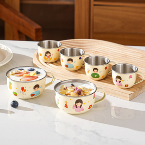 Tasse <span class=keywords><strong>d</strong></span>'apprentissage portable en acier inoxydable de qualité alimentaire pour tout-petits, motif dessin animé, <span class=keywords><strong>anti</strong></span>-chute, avec bol à collation intégré pour enfants - Product Image 2
