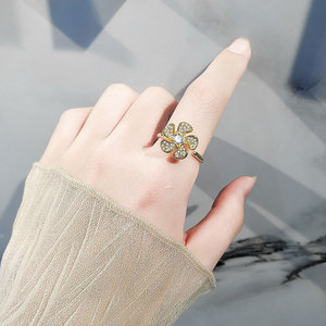 Dainty Micro Pave Zircon Rotating Flower <b>Adjustable</b> <b>Rings</b> Minimalist Copper Gold Plated Anxiety Relief Jewelry For Women - Product Image 3