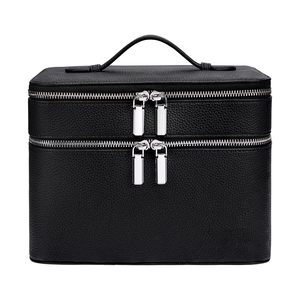 High Quality Soft Durable Waterproof Leather Eco-Friendly Large Cosmetic Case Custom Double Layer Travel <strong>Makeup</strong> Bag Beauty <strong>Box</strong> - Product Image 3
