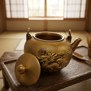 Théière traditionnelle chinoise en laiton avec motif de dragon et couvercle, bouilloire à eau avec poignée en métal - Product Image 2