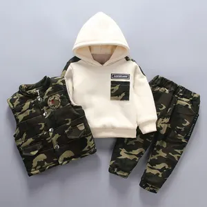 Winter boy hoodie with vest and pants 3 pieces of camouflage clothing kids hoodie children clothes