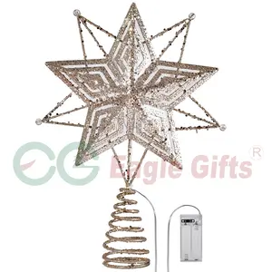 EAGLEGIFTS工厂批发定制圣诞快乐圣诞树装饰30厘米3D金色金属星形礼帽带发光二极管灯