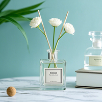 Bouteille en verre pour diffuseur de roseaux en forme de cylindre de 100 ml et 200 ml, vente en gros, avec couvercle et boîte multi-matériaux